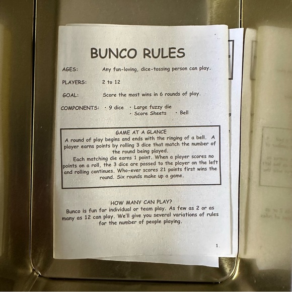 Bunco Game In Collectors Tin. New Condition Lots of Fun! - Picture 4 of 5